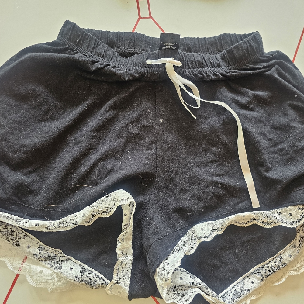 Black Lace Trim Shorts